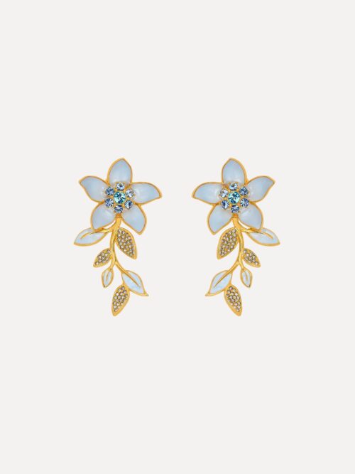 14k gold diamond flower enamel earrings