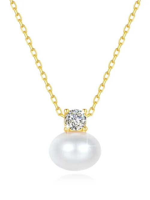 Pearl Necklace with Sterling Gold Chain