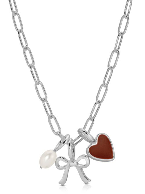 Silver Bow Heart Charm Necklaces